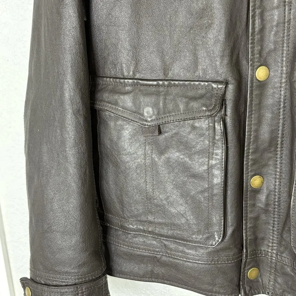 Vintage 90s St. John’s Bay Leather Jacket Bomber Flight Brown Grunge Mens M